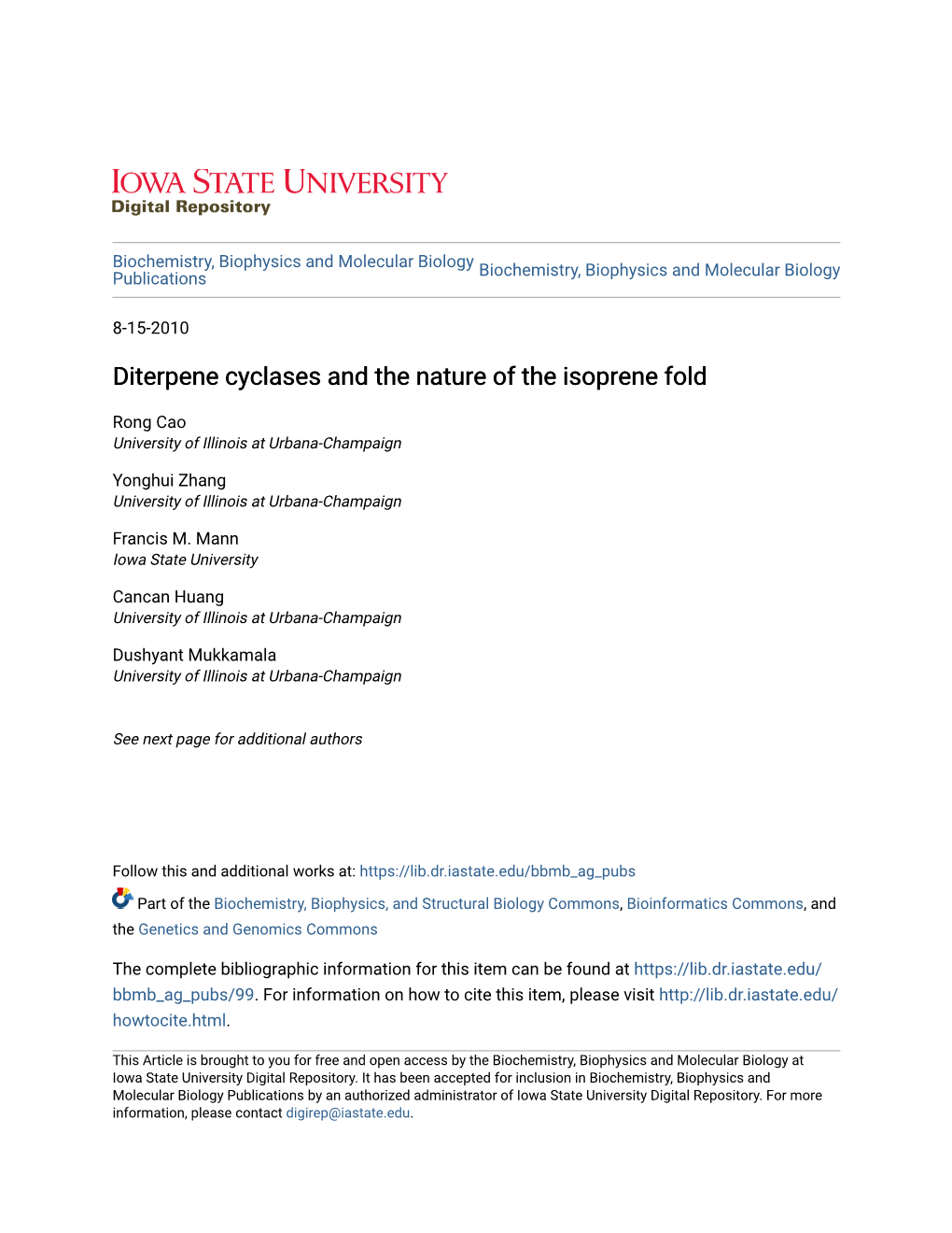 Diterpene Cyclases and the Nature of the Isoprene Fold