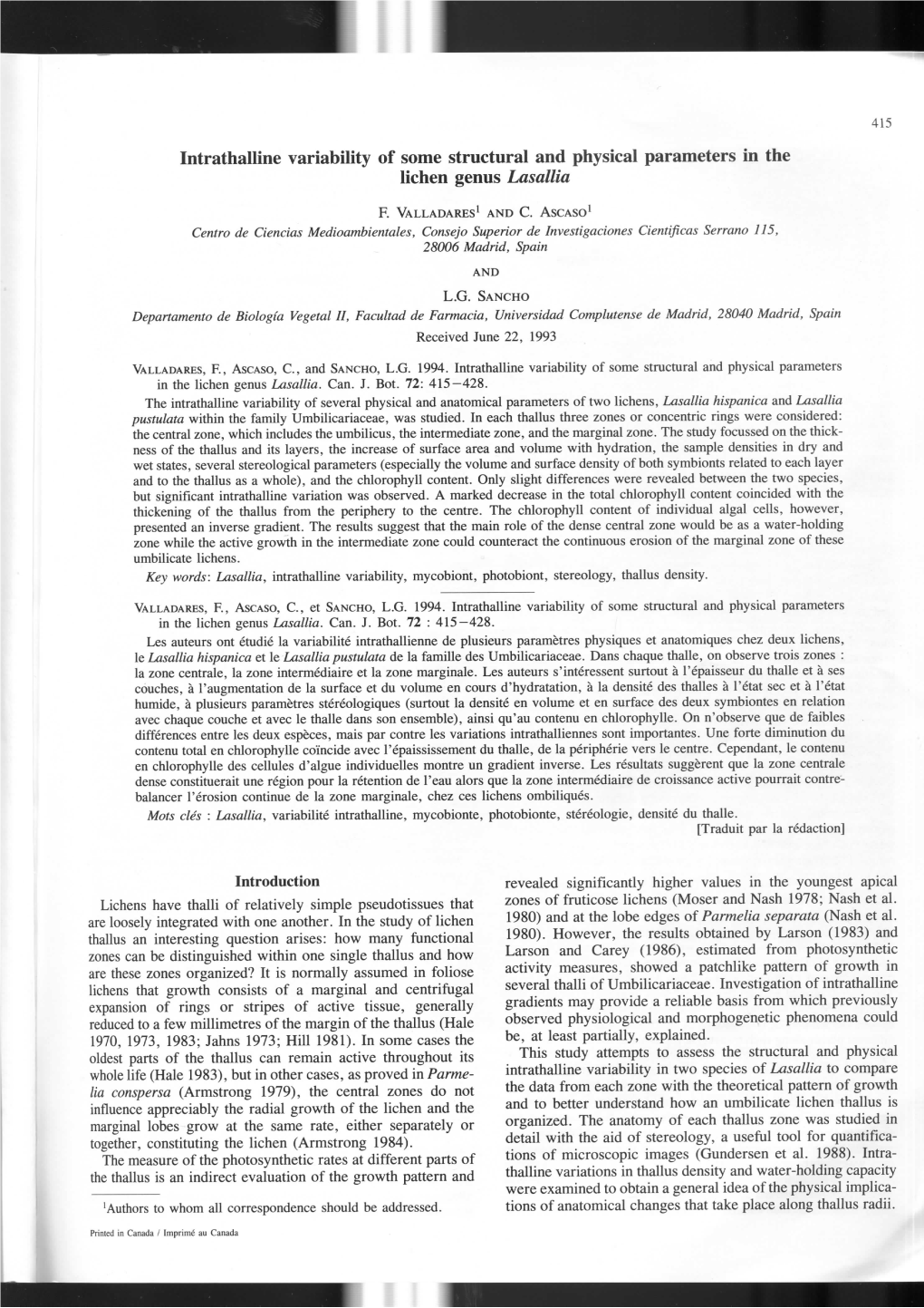 Intrathalline Variability of Some Structural and Physical Parameters in the Lidien Genus Lasallia