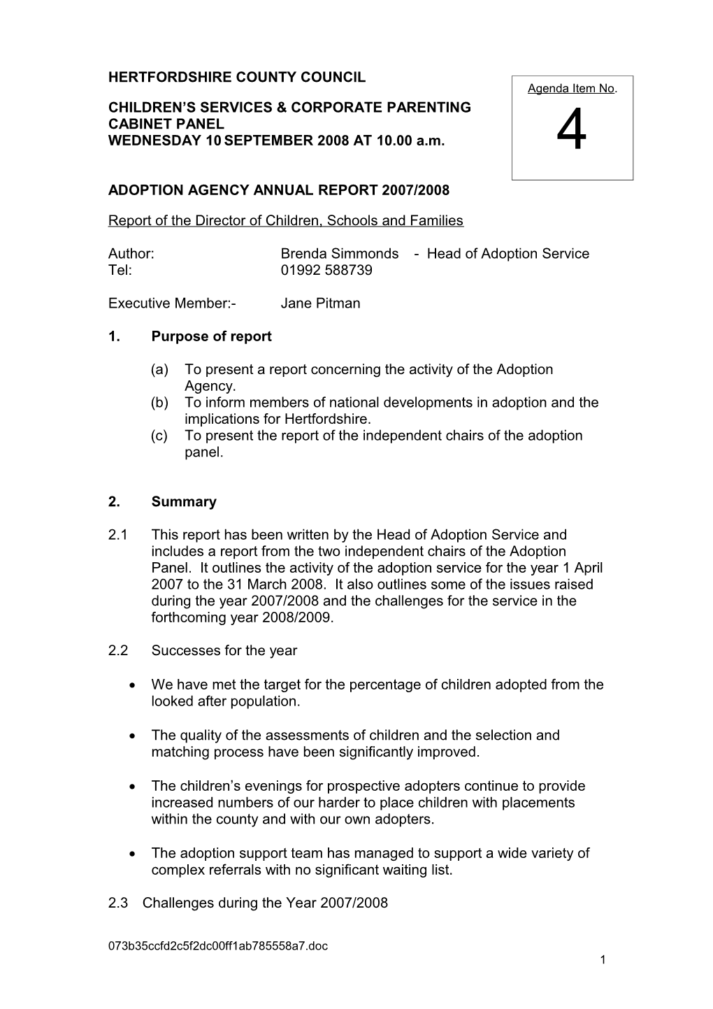 Adoption Agency Annual Report 2007/2008