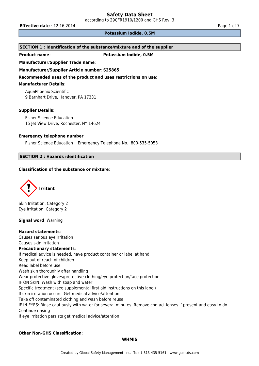 Sds.Com Safety Data Sheet According to 29CFR1910/1200 and GHS Rev