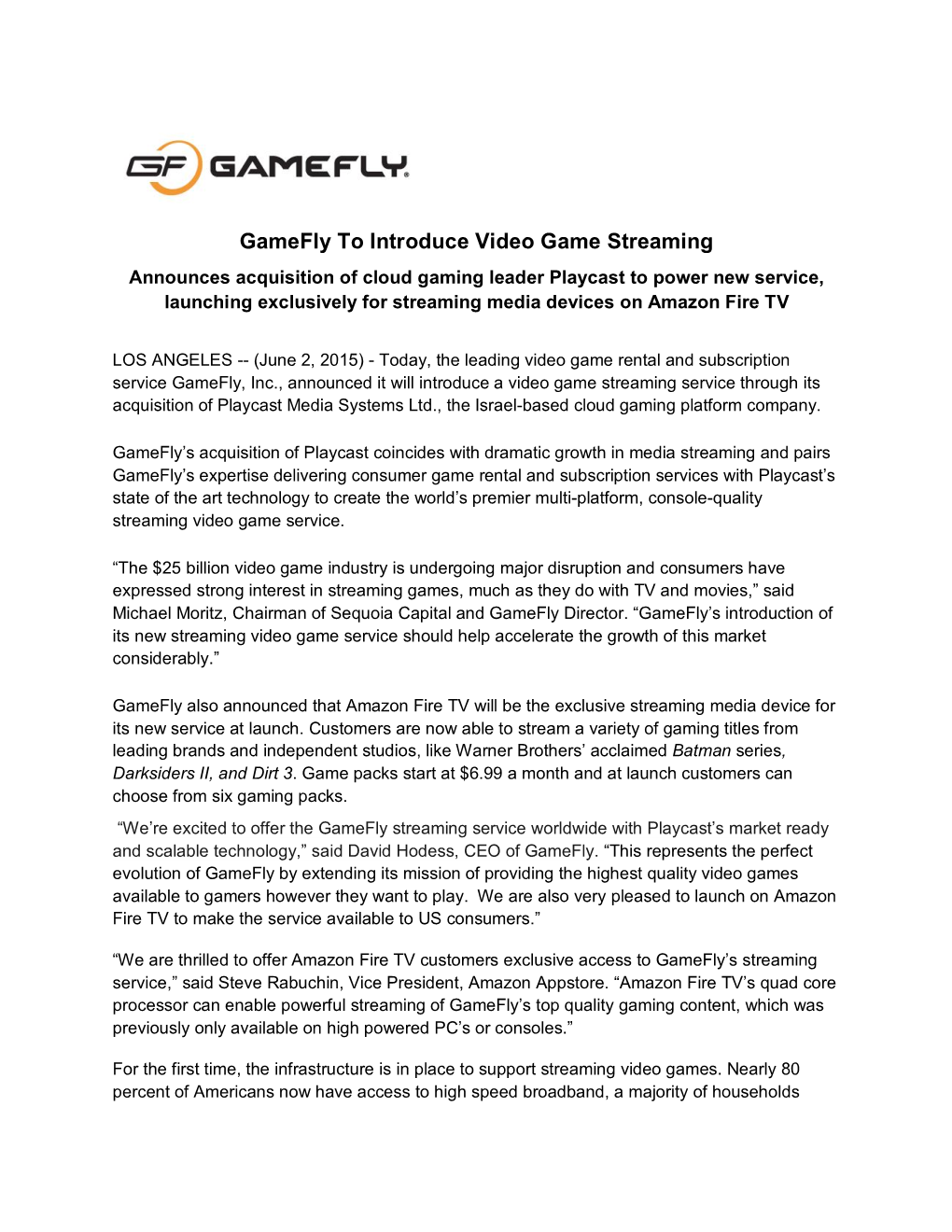 Gamefly to Introduce Video Game Streaming