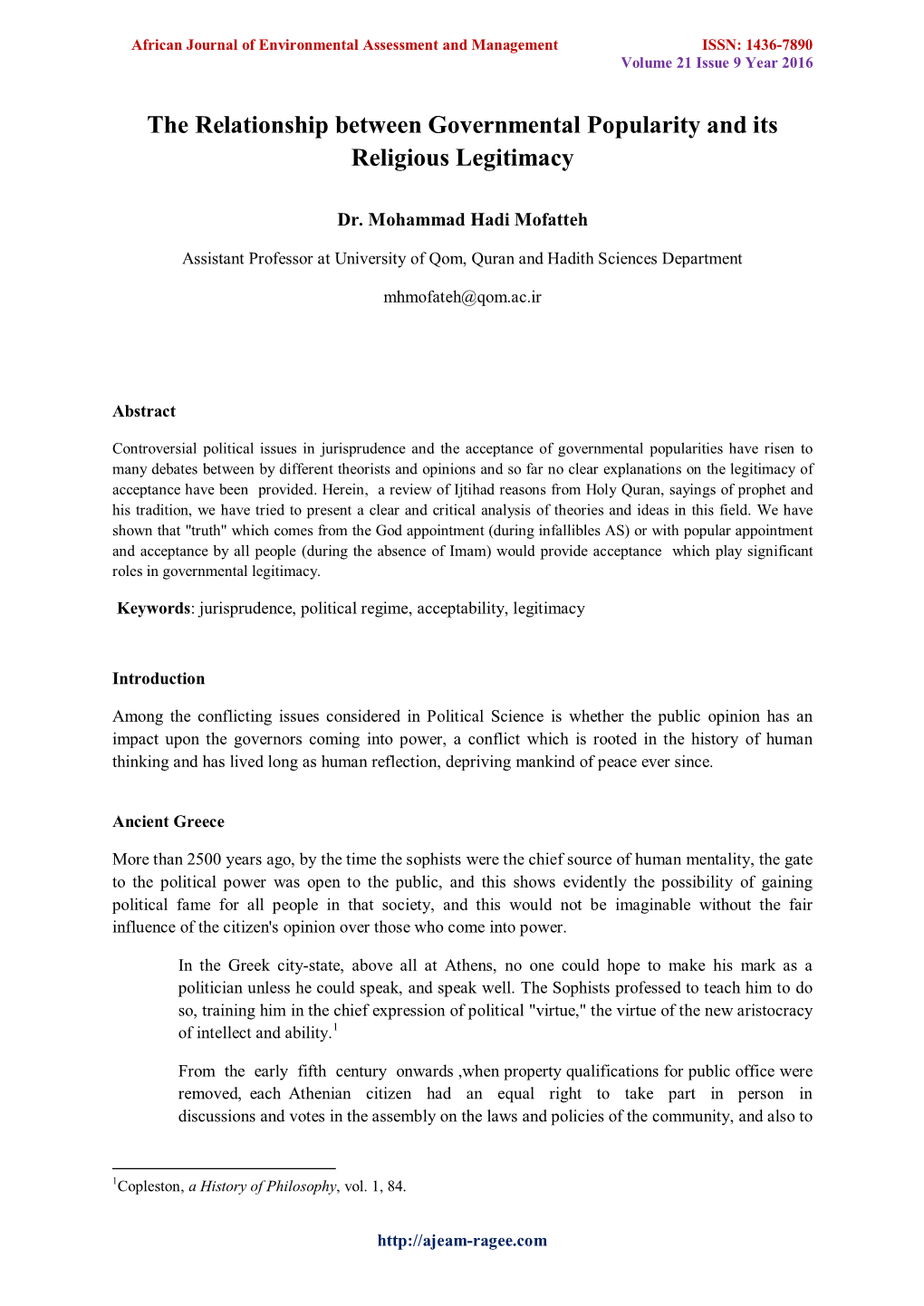 The Relationship Between Governmental Popularity and Its Religious Legitimacy