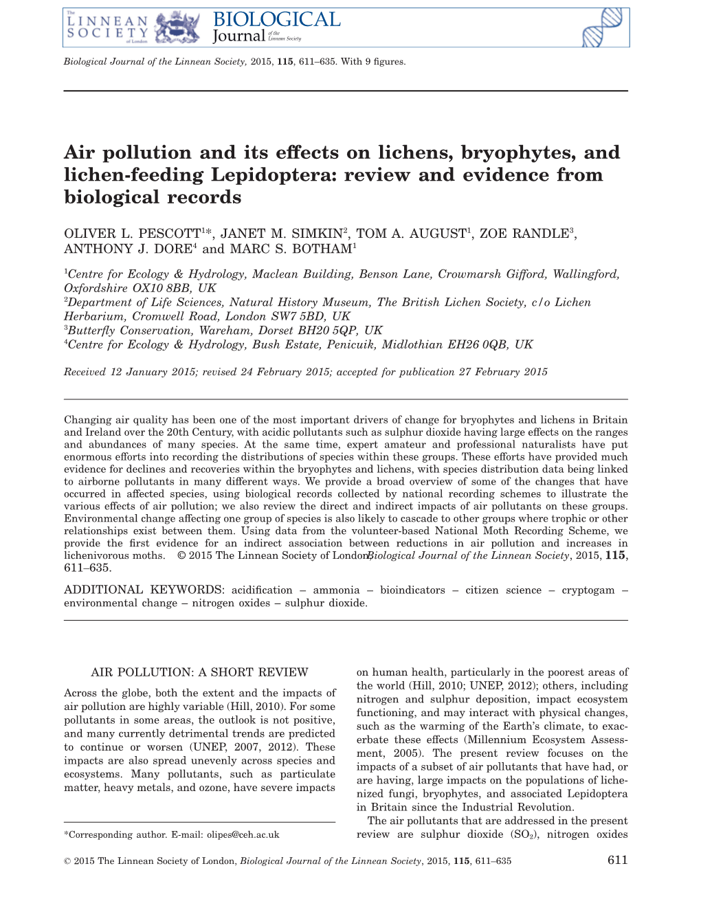 Air Pollution and Its Effects on Lichens, Bryophytes, and Lichen&#X2010