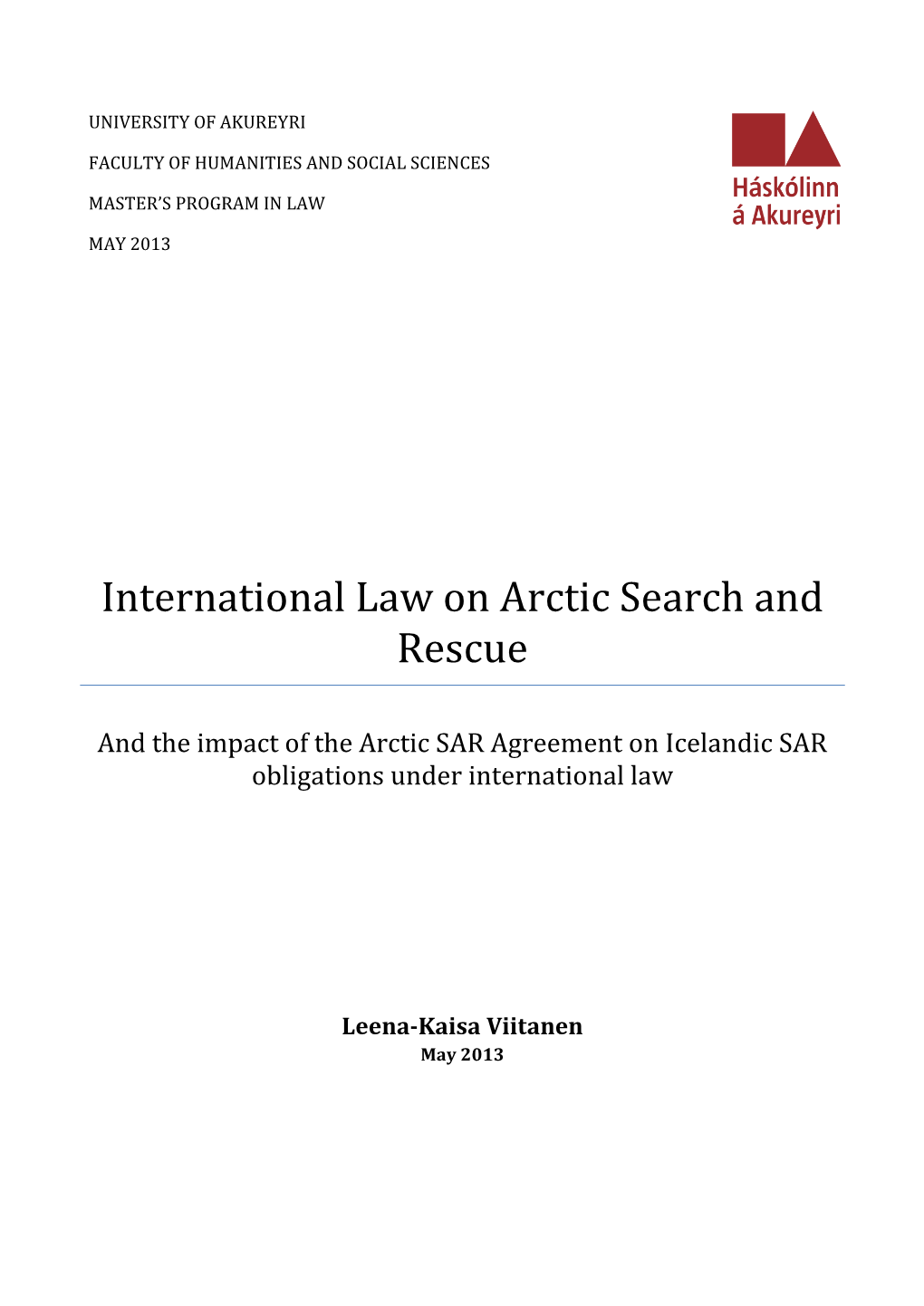 International Law on Arctic Search and Rescue