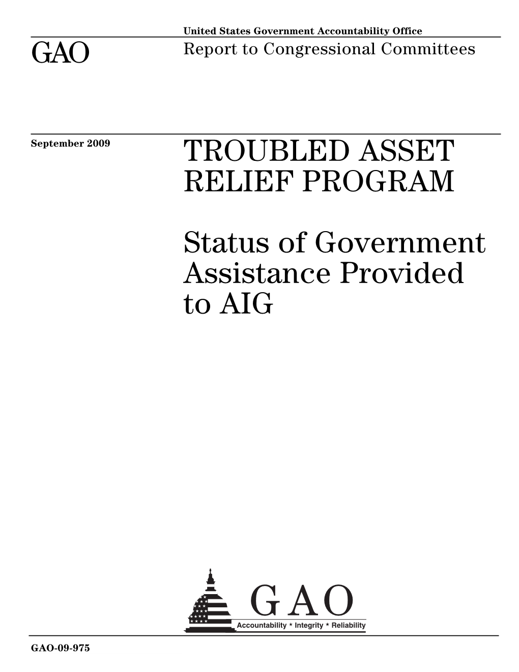 Status of Government Assistance Provided to AIG