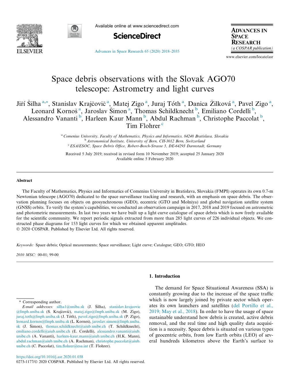 Space Debris Observations with the Slovak AGO70 Telescope: Astrometry and Light Curves