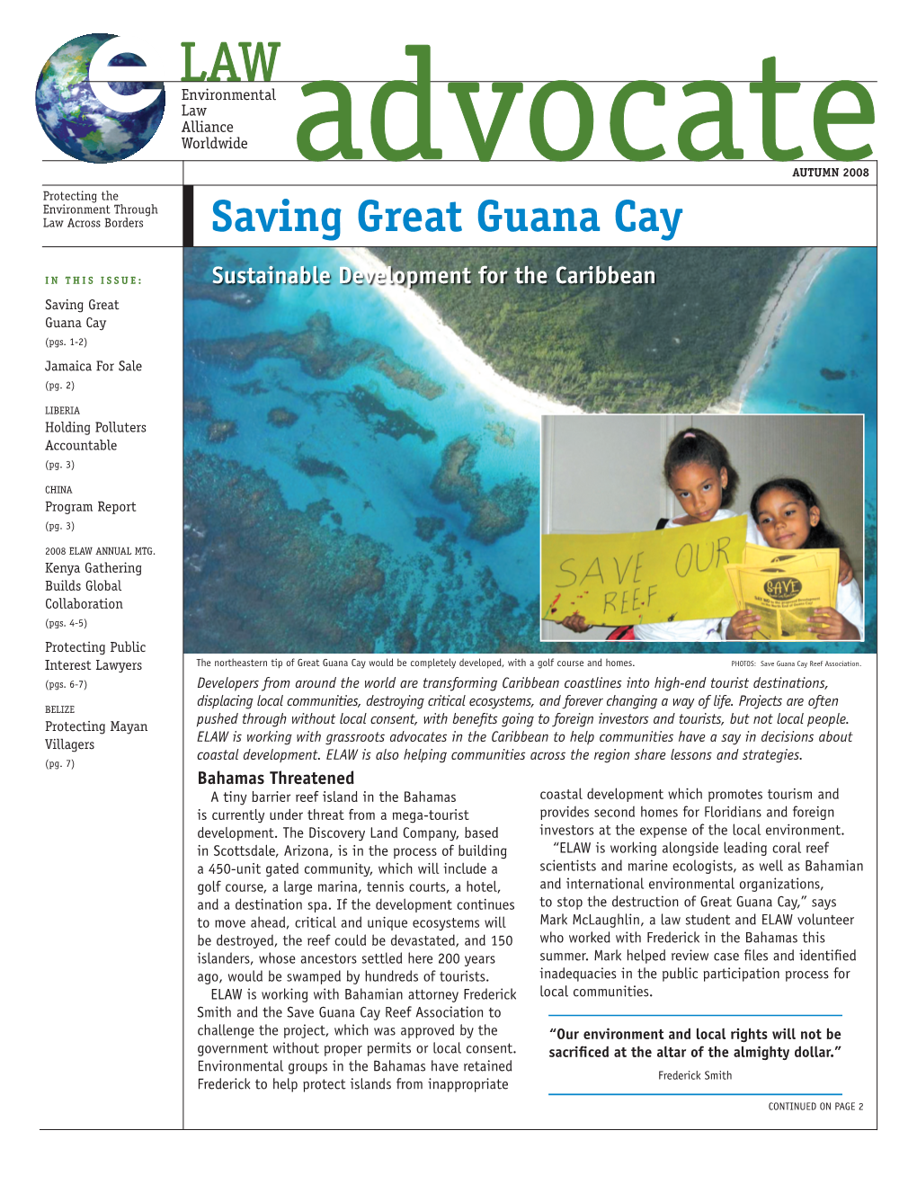 Saving Great Guana Cay P a I D Eugene, Oregon Permit No