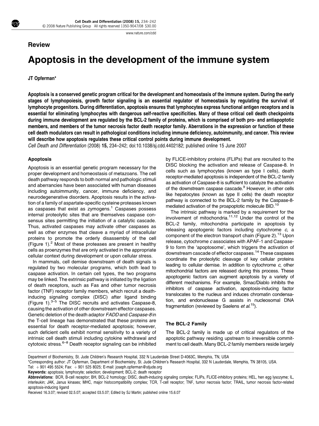 Apoptosis in the Development of the Immune System