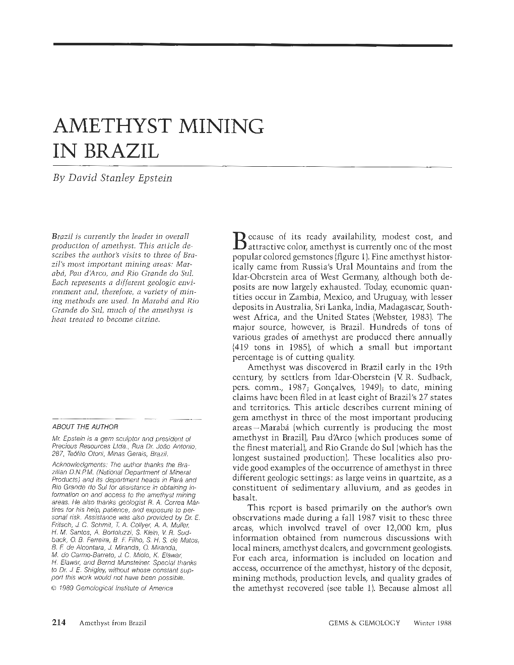 AMETHYST MINING in BRAZIL by David Stanley Epstein