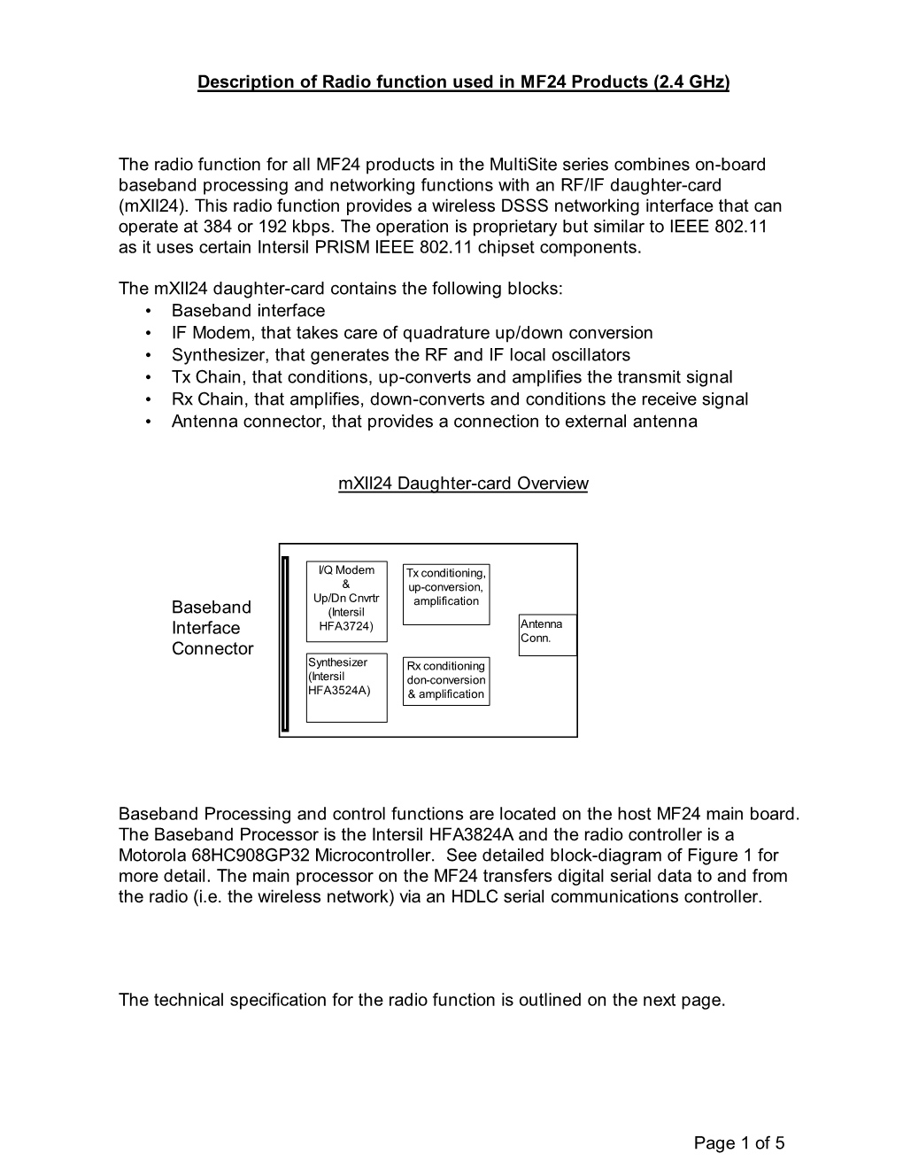 Of 5 Description of Radio Function Used in MF24 Products (2.4 Ghz)