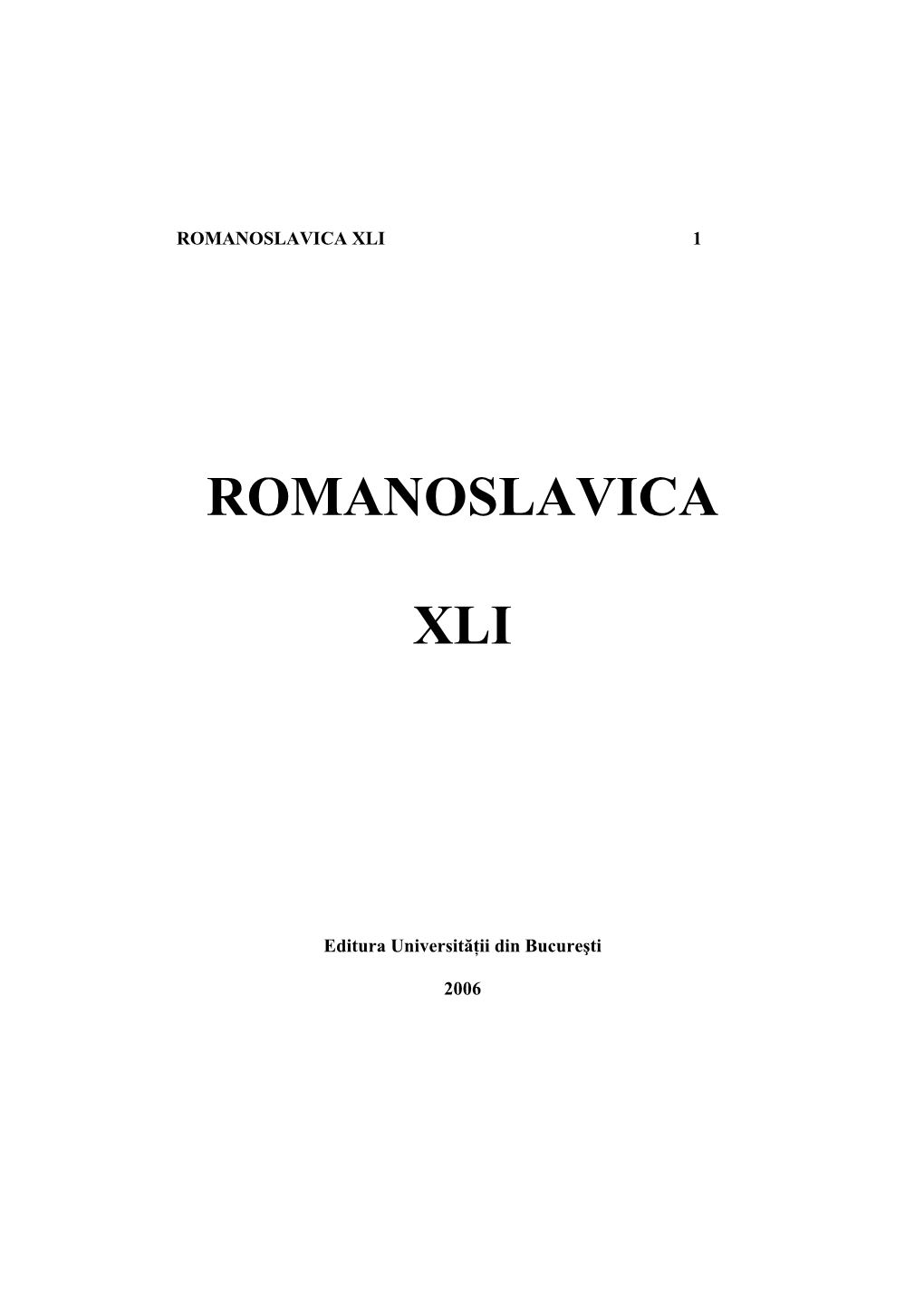 Romanoslavica Xli 1