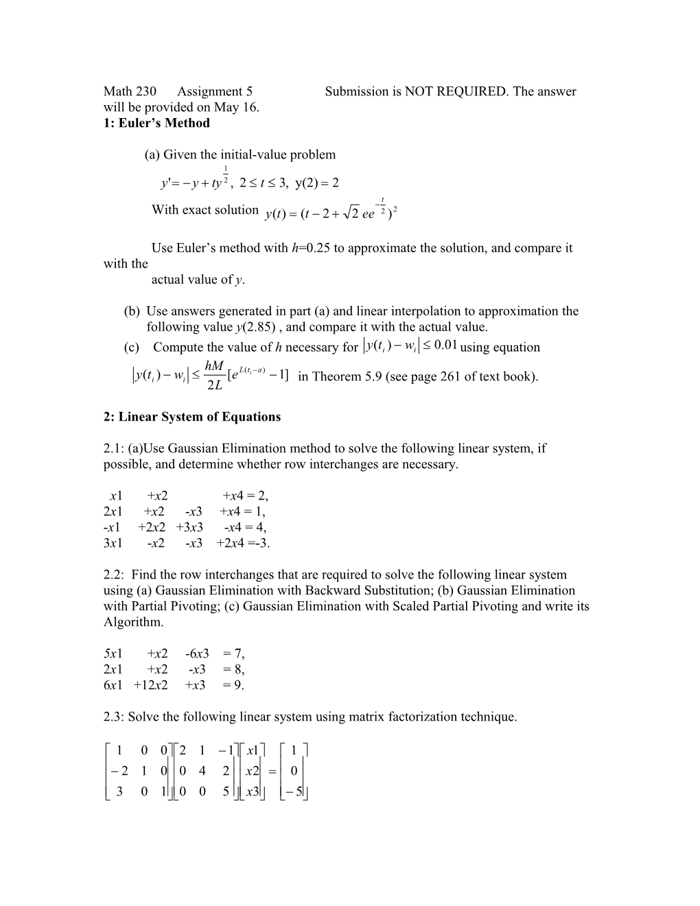 Math 230 Assignment 4 Due Date: May 19 5Pm