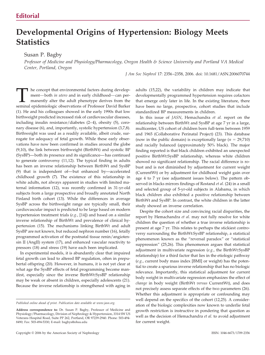 Developmental Origins of Hypertension: Biology Meets Statistics