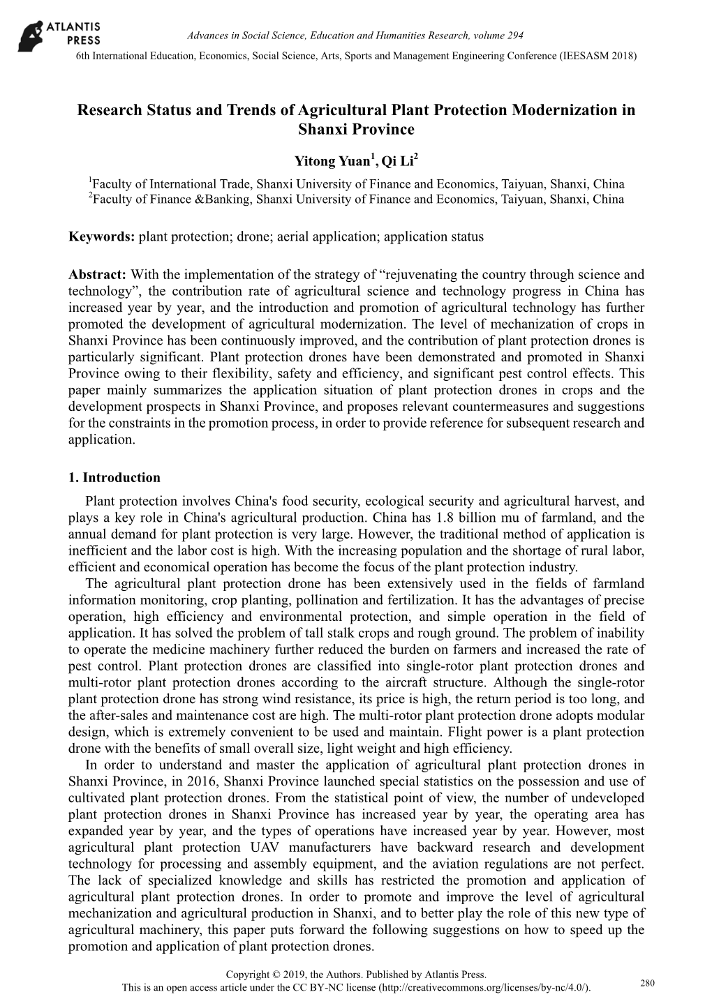 Research Status and Trends of Agricultural Plant Protection Modernization in Shanxi Province