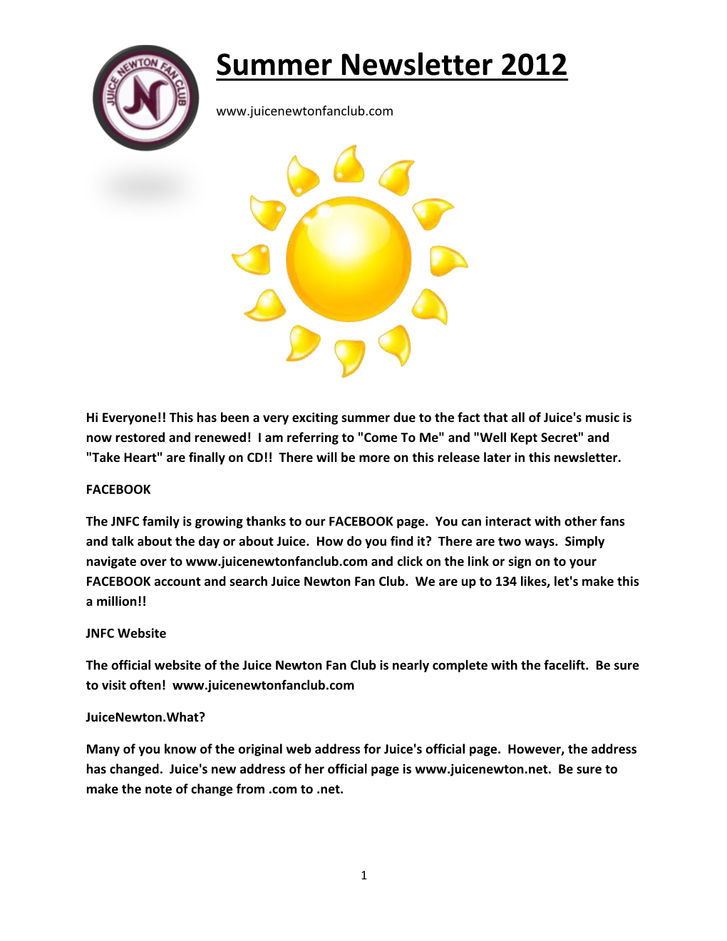 Summer Newsletter 2012