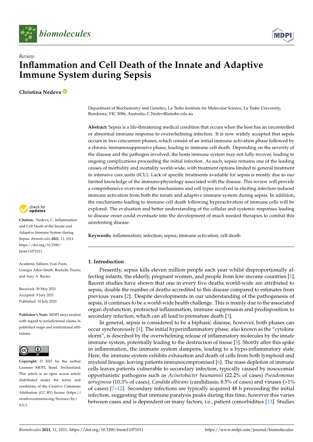 Inflammation and Cell Death of the Innate and Adaptive Immune