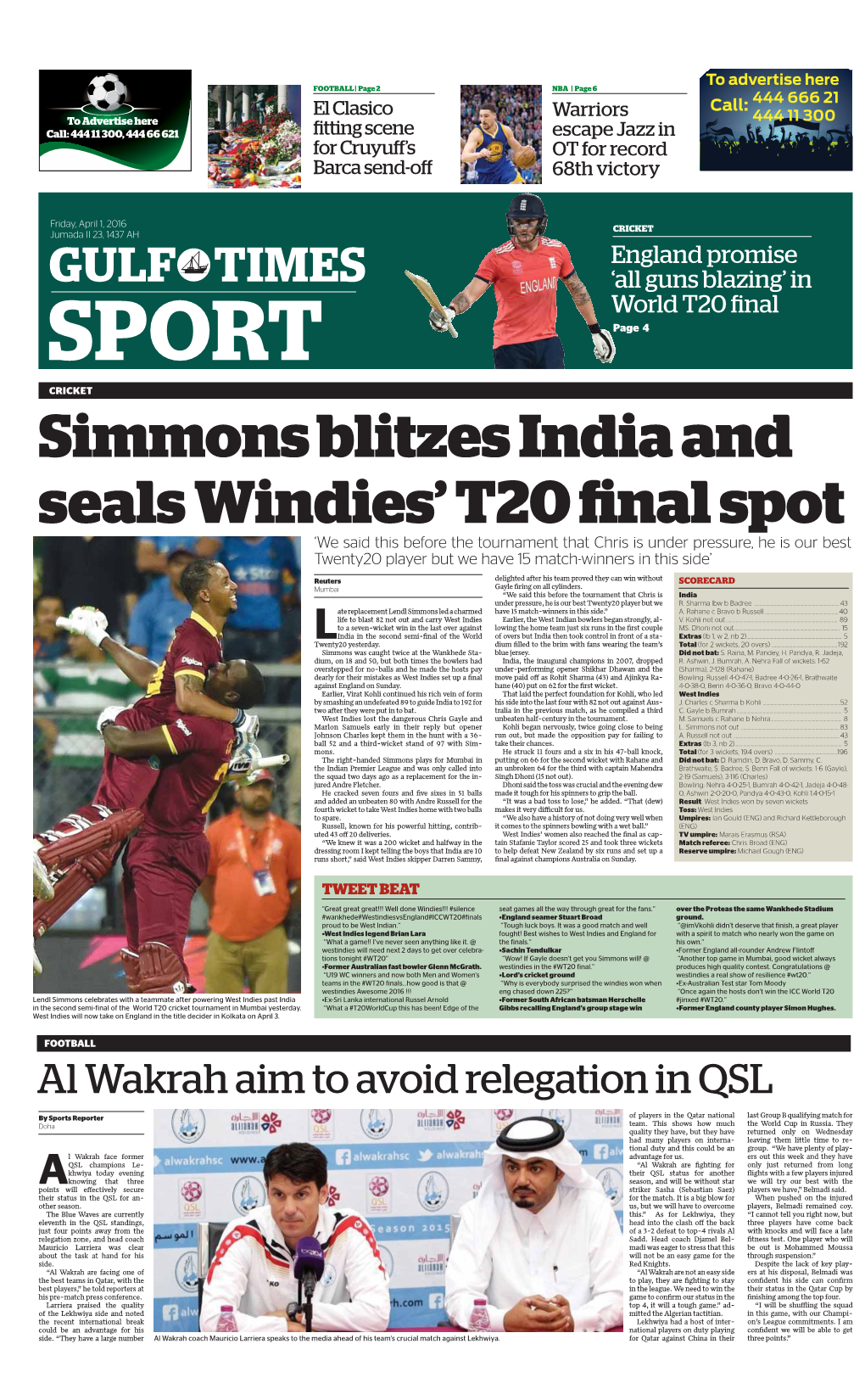Simmons Blitzes India and Seals Windies' T20 Final Spot
