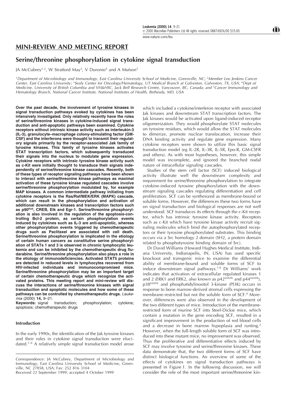 MINI-REVIEW and MEETING REPORT Serine/Threonine