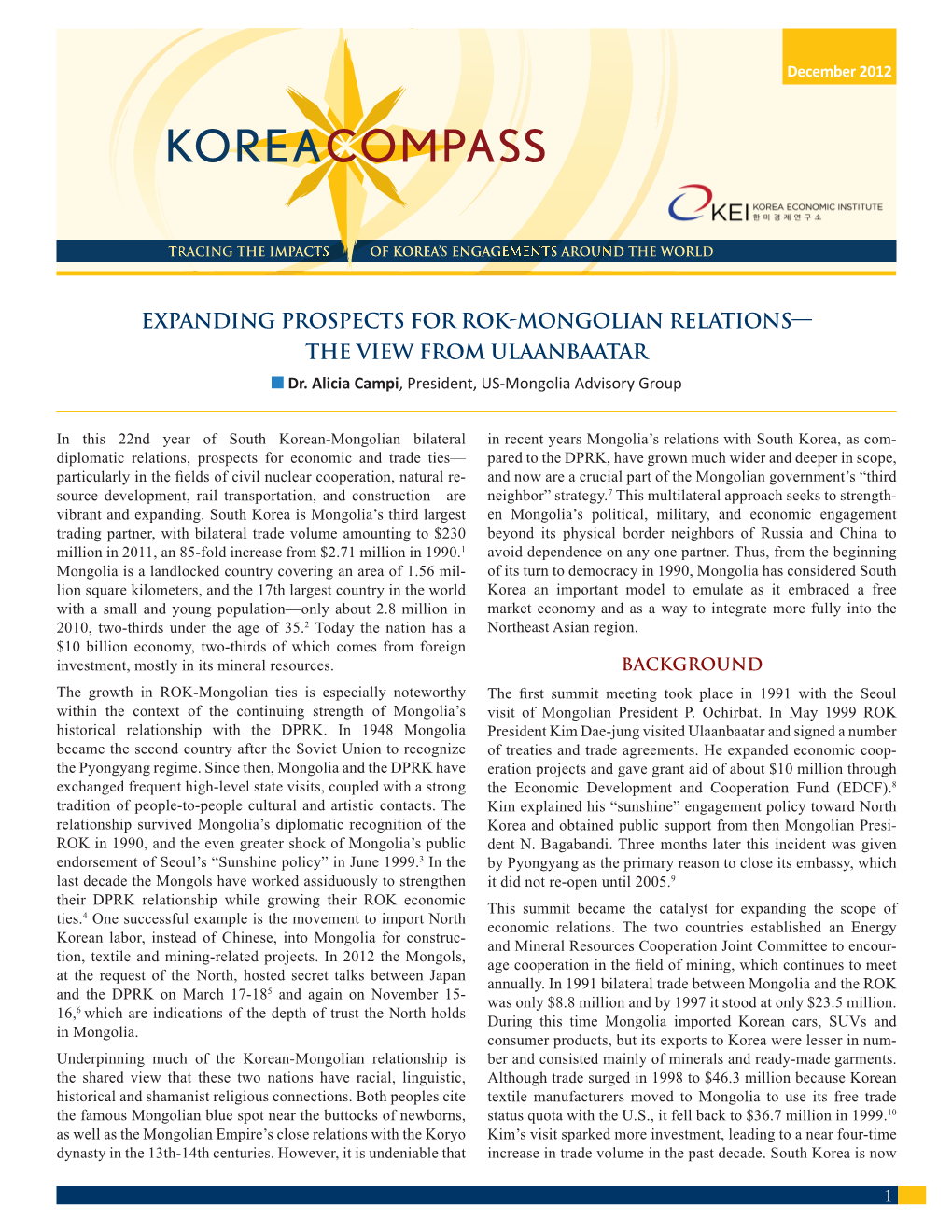 EXPANDING PROSPECTS for ROK-MONGOLIAN RELATIONS— the VIEW from ULAANBAATAR N Dr