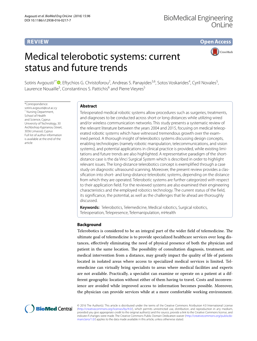 Medical Telerobotic Systems: Current Status and Future Trends