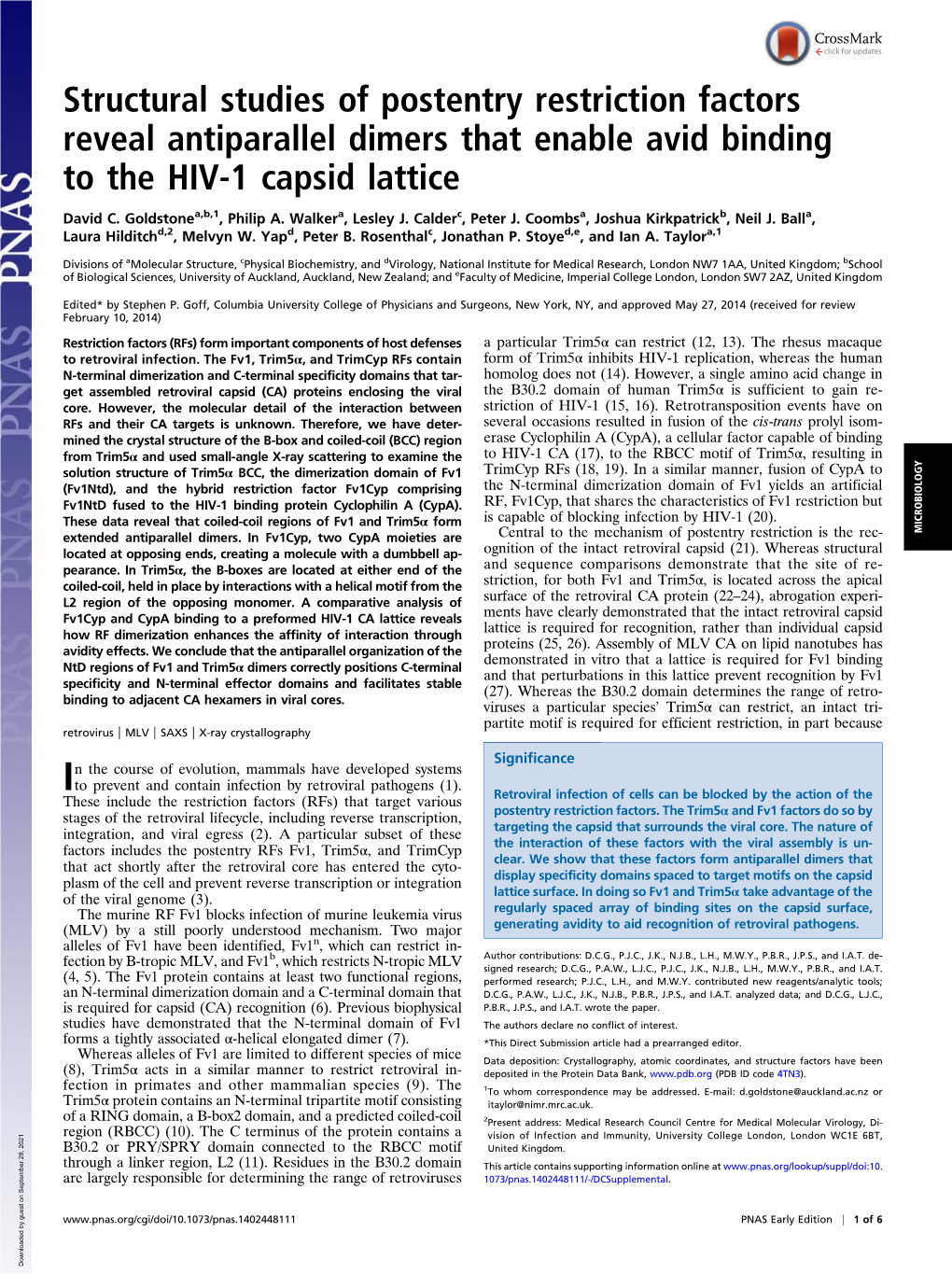 Structural Studies of Postentry Restriction Factors Reveal Antiparallel Dimers That Enable Avid Binding to the HIV-1 Capsid Lattice