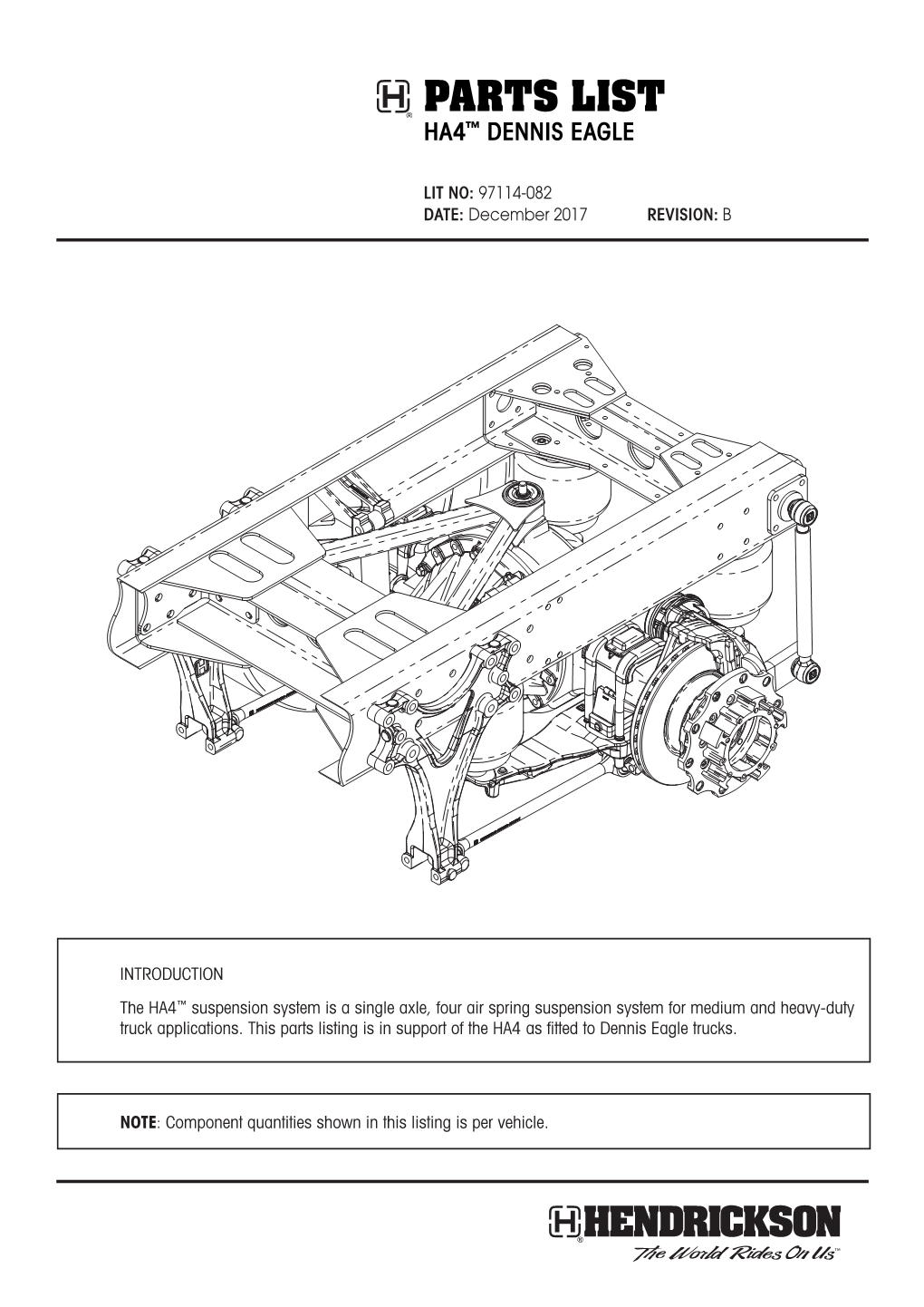 Hendrickson HA4 Dennis Eagle Parts List