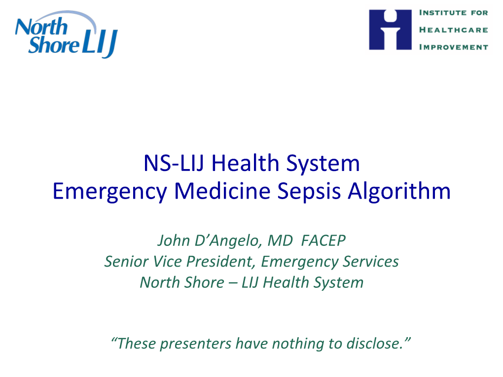 NS-LIJ Health System Emergency Medicine Sepsis Algorithm