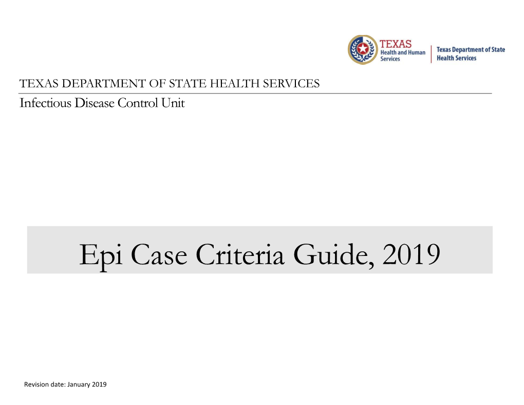 Epi Case Criteria Guide, 2019