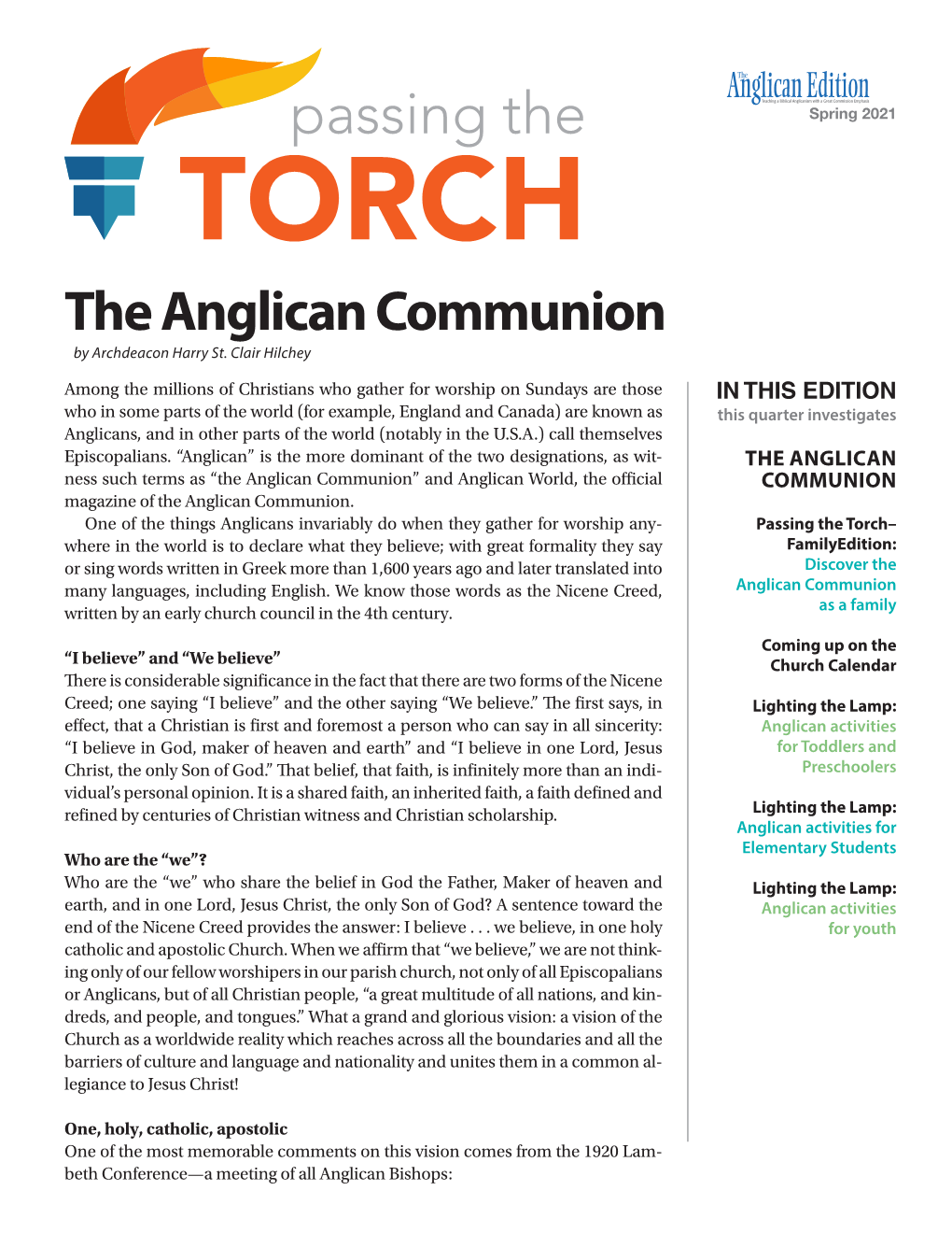 Passing the Spring 2021 TORCH the Anglican Communion by Archdeacon Harry St