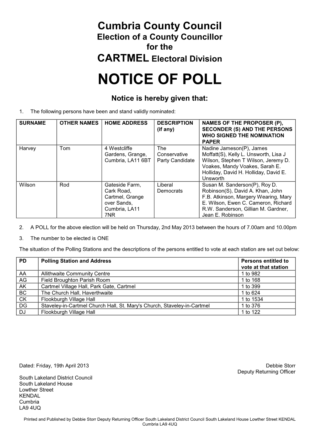 Notice of Poll