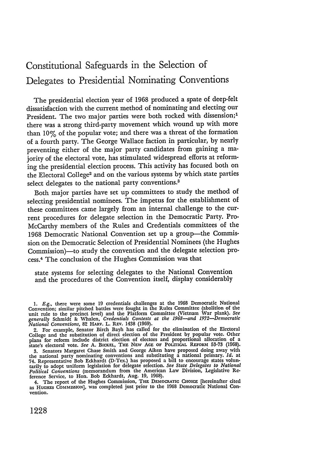 Constitutional Safeguards in the Selection of Delegates to Presidential Nominating Conventions