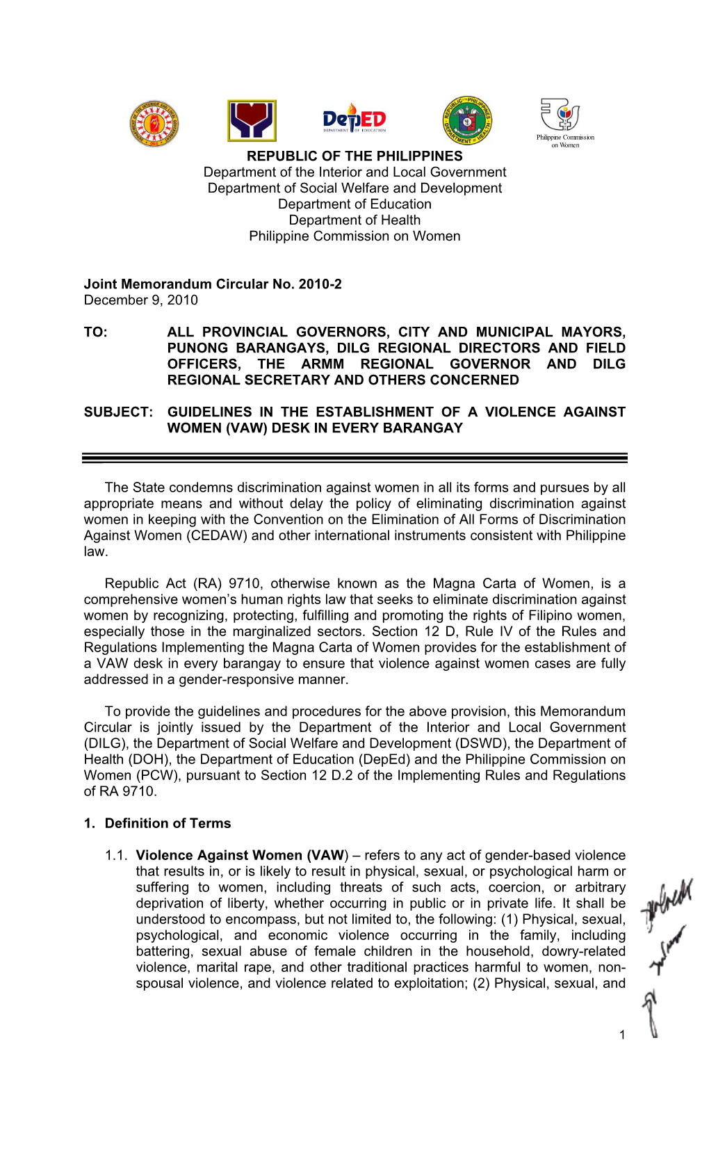 Joint Memorandum Circular 2012-2