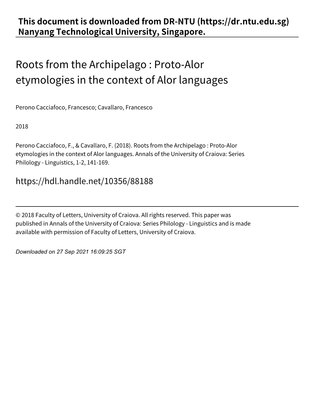 Proto‑Alor Etymologies in the Context of Alor Languages