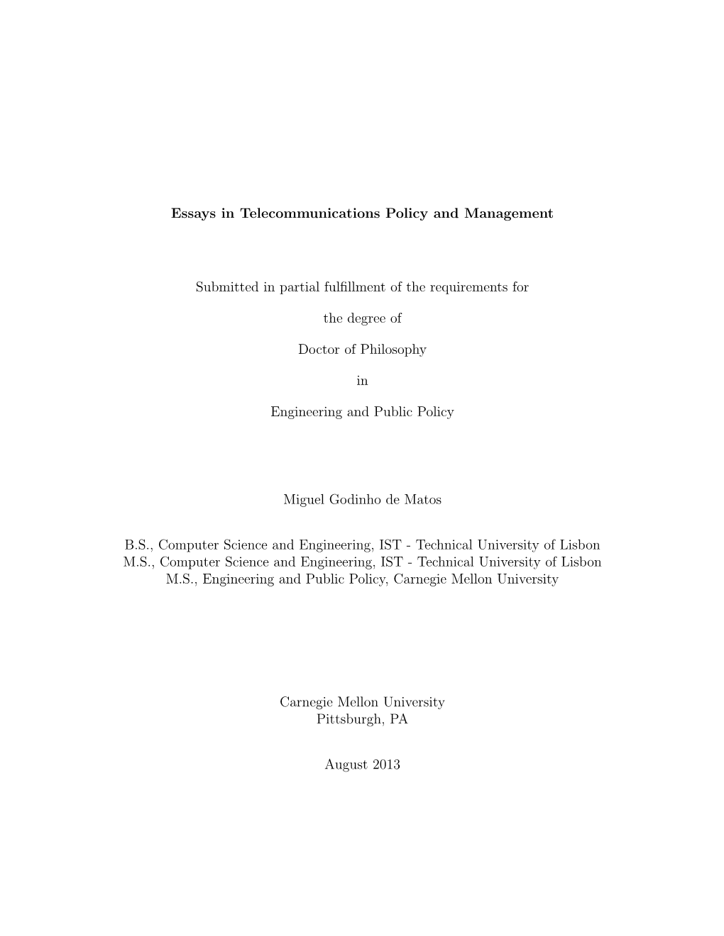 Essays in Telecommunications Policy and Management