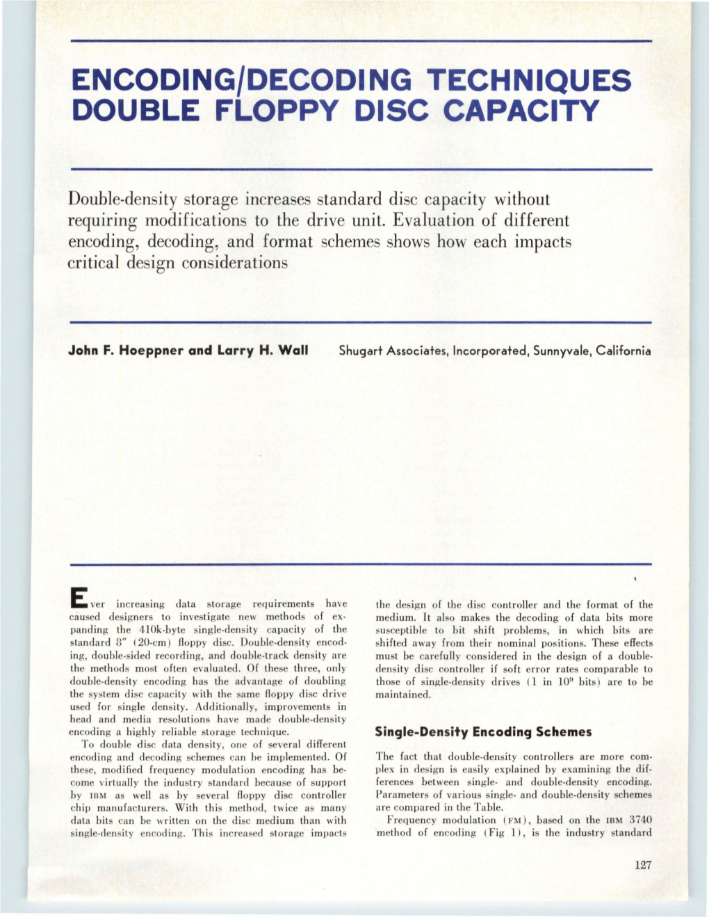 Encoding/Decoding Techniques Double Floppy Disc Capacity