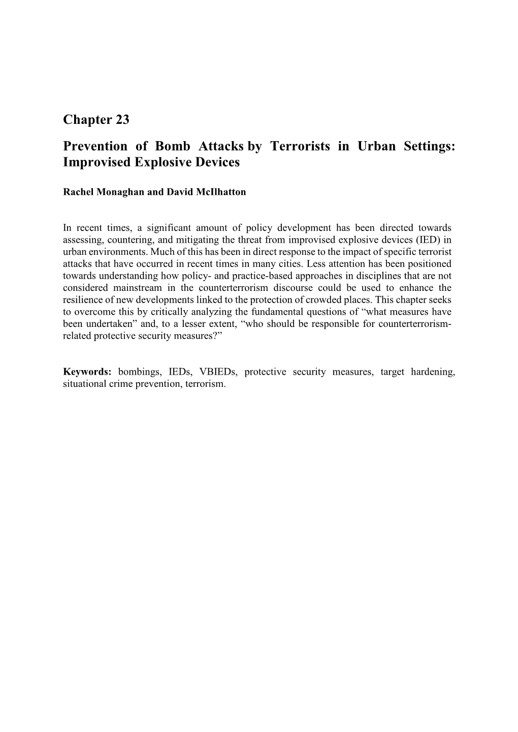 Chapter 23 Prevention of Bomb Attacks by Terrorists in Urban Settings