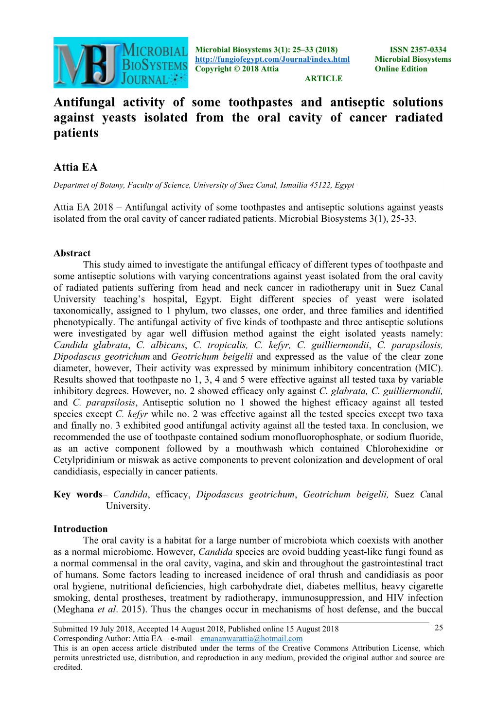 Antifungal Activity of Some Toothpastes and Antiseptic Solutions Against Yeasts Isolated from the Oral Cavity of Cancer Radiated Patients