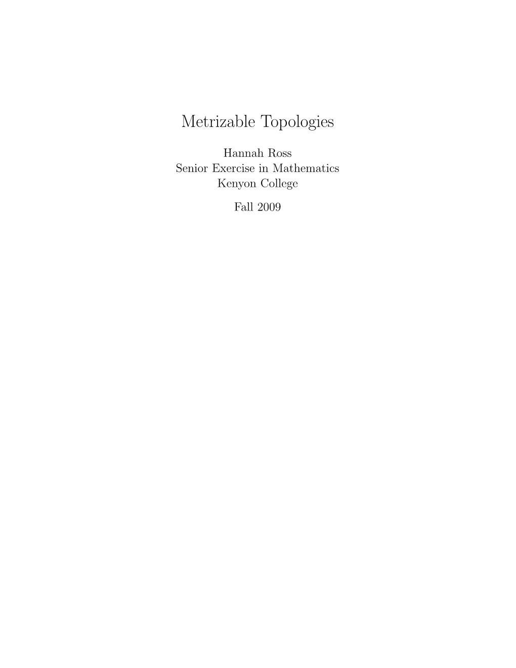 Metrizable Topologies