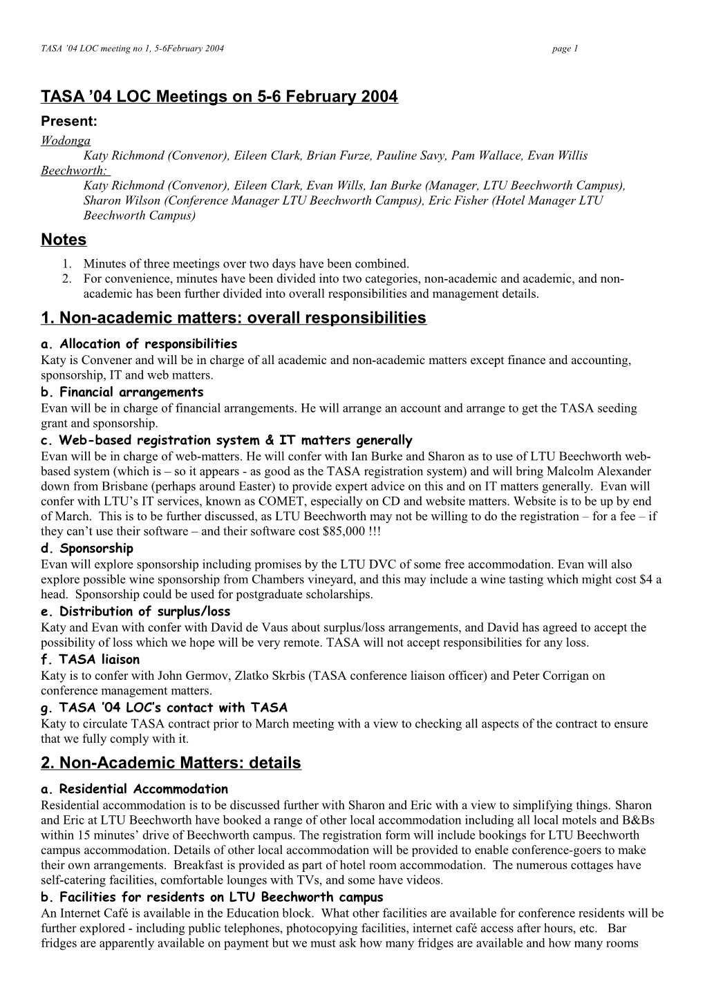 TASA 04 LOC Meeting No 1, 5-6February 2004 Page 5