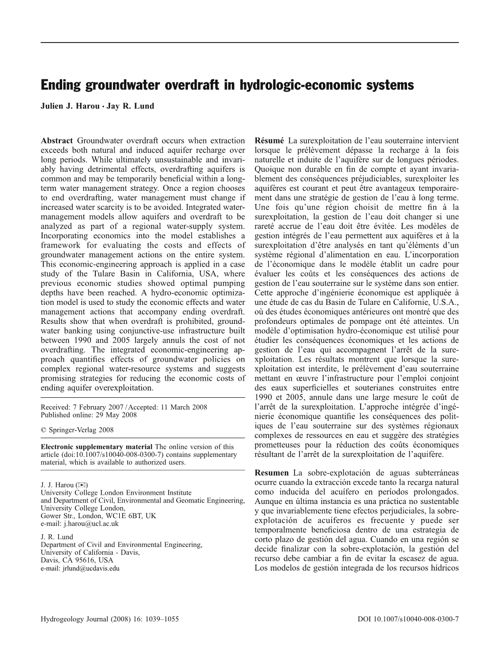 Ending Groundwater Overdraft in Hydrologic-Economic Systems