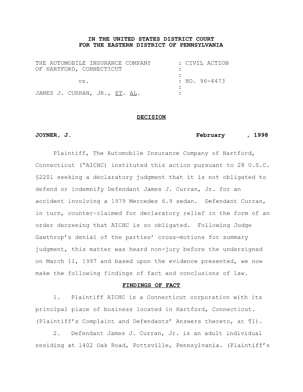 CIVIL ACTION of HARTFORD, CONNECTICUT : : Vs