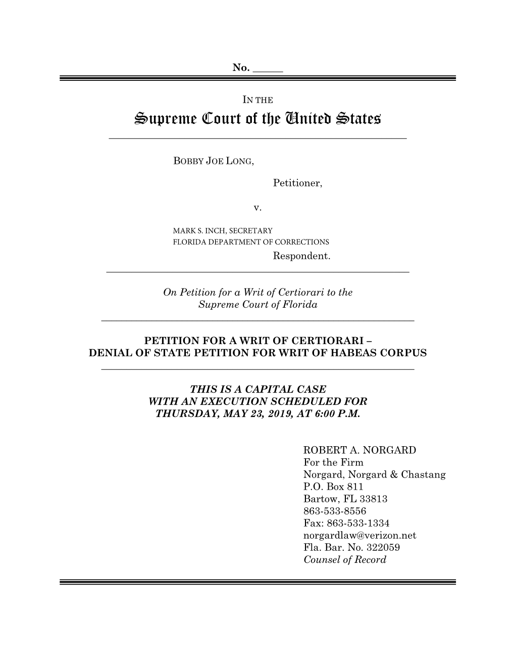 Petition for a Writ of Certiorari to the Supreme Court of Florida ______