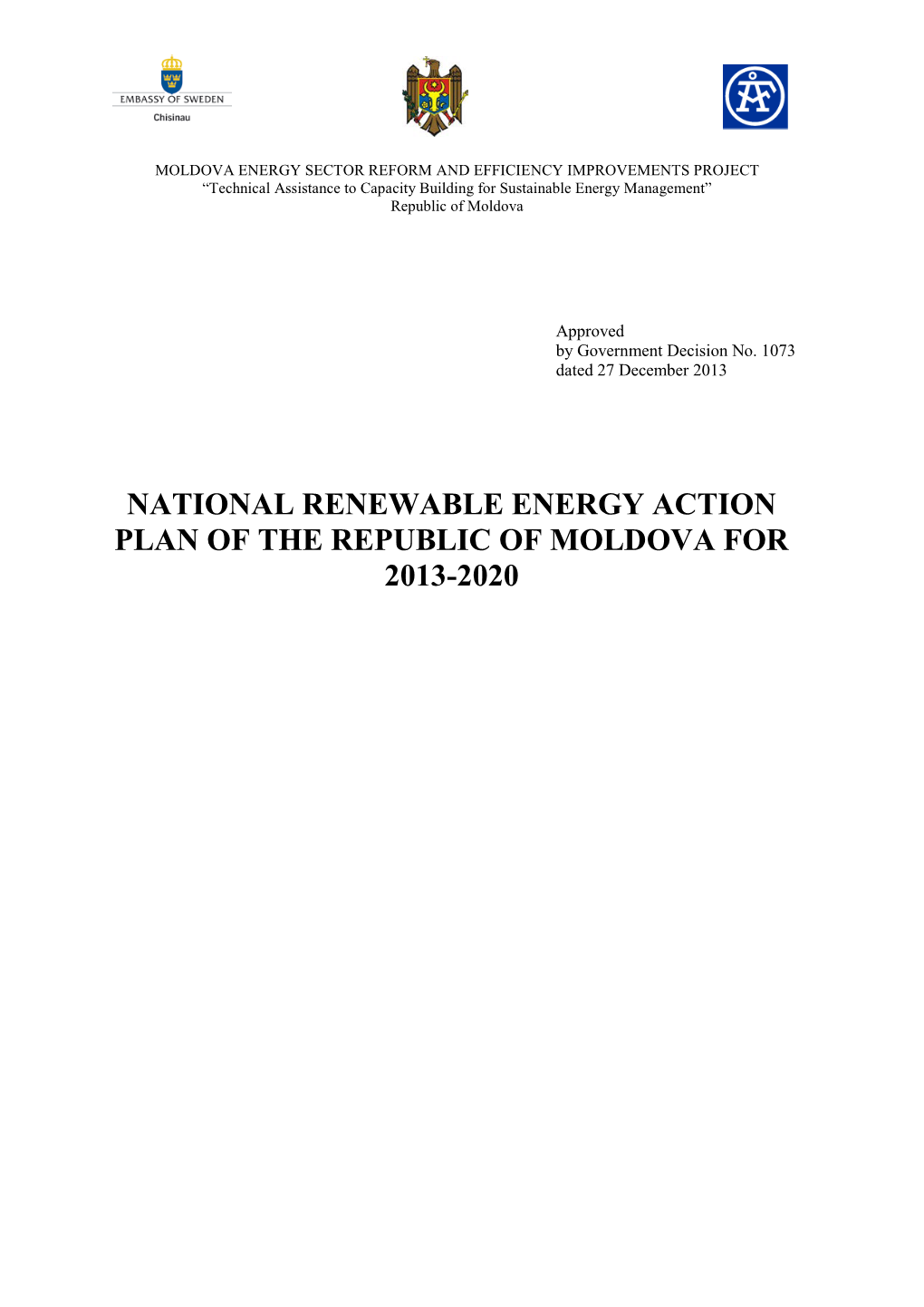 National Renewable Energy Action Plan of the Republic of Moldova for 2013-2020