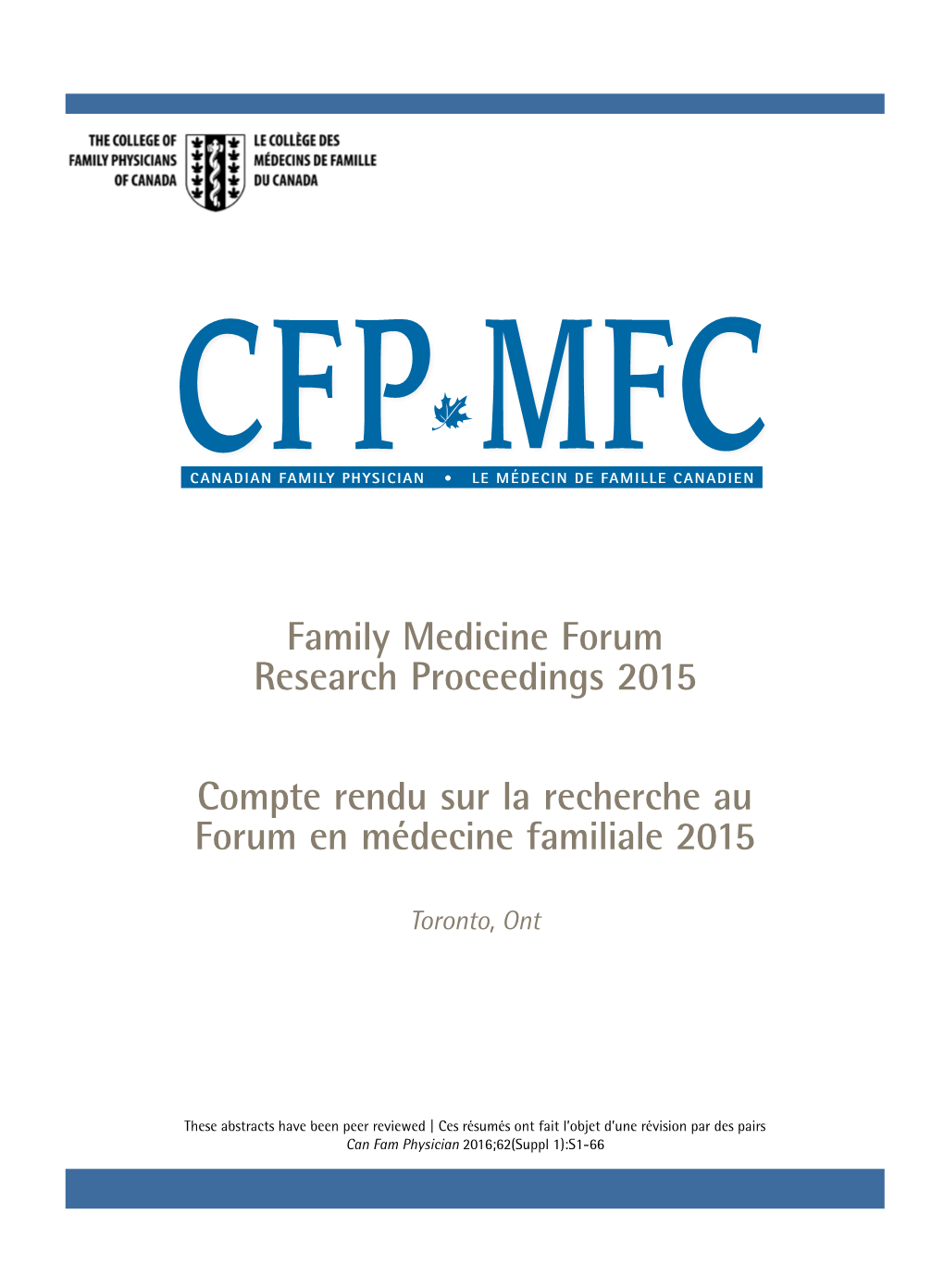 Family Medicine Forum Research Proceedings 2015