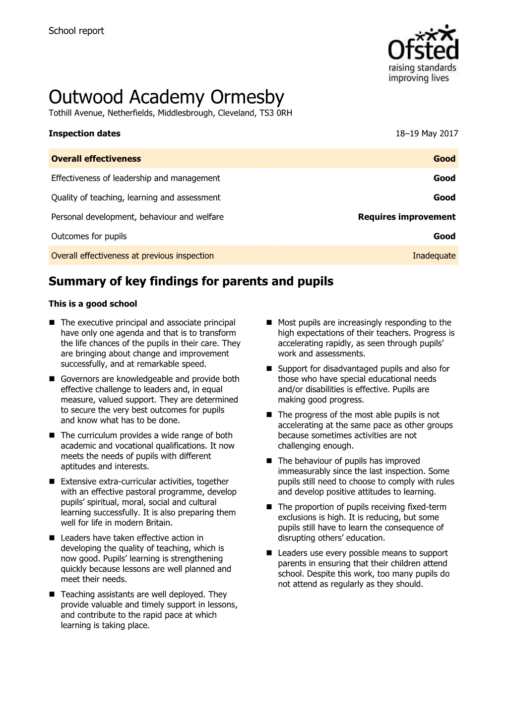 Outwood Academy Ormesby Tothill Avenue, Netherfields, Middlesbrough, Cleveland, TS3 0RH