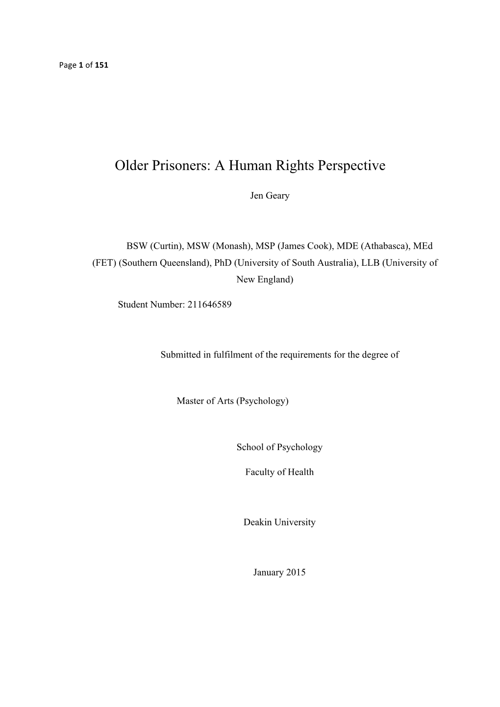 Older Prisoners: a Human Rights Perspective