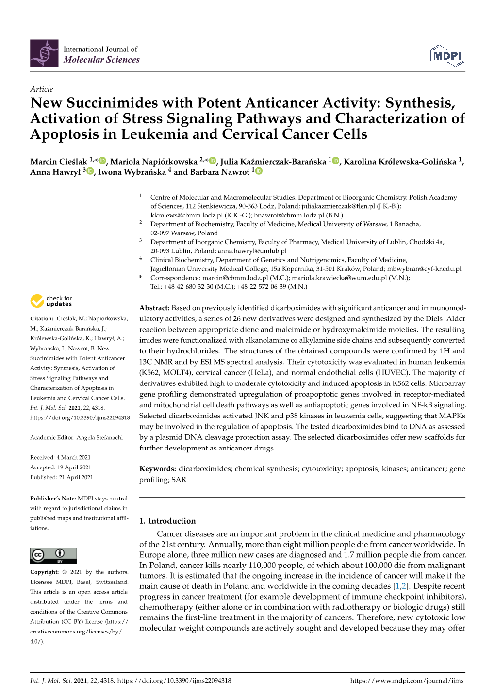 New Succinimides with Potent Anticancer Activity