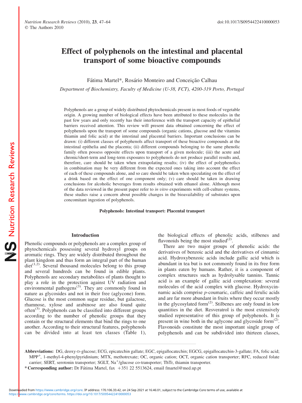 Effect of Polyphenols on the Intestinal and Placental Transport of Some Bioactive Compounds