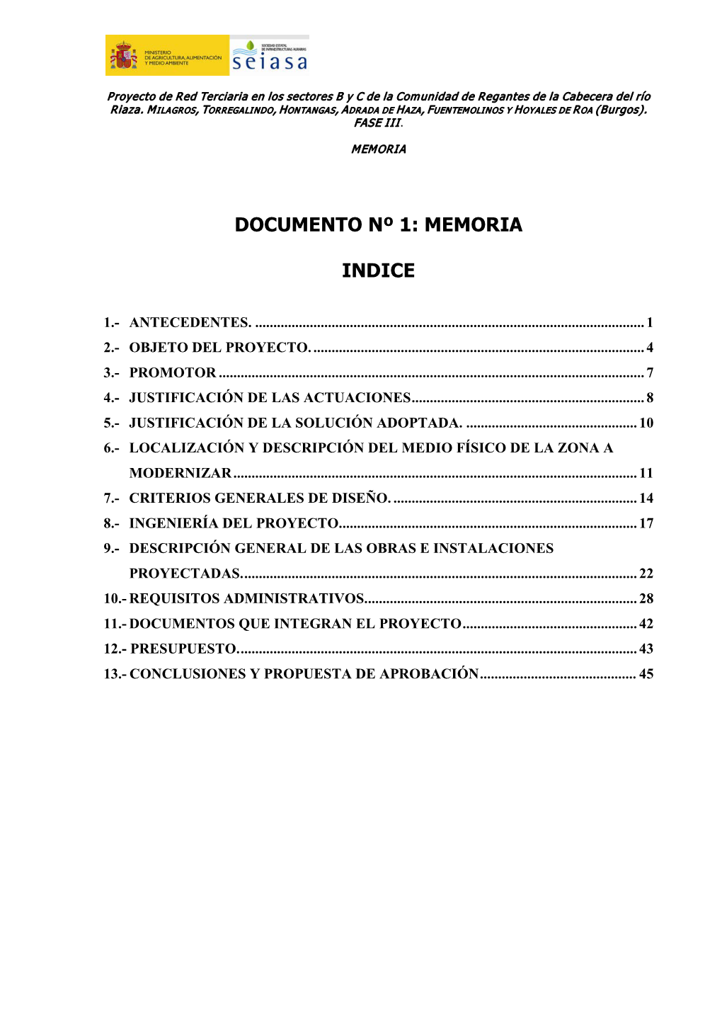 Documento Nº 1: Memoria Indice