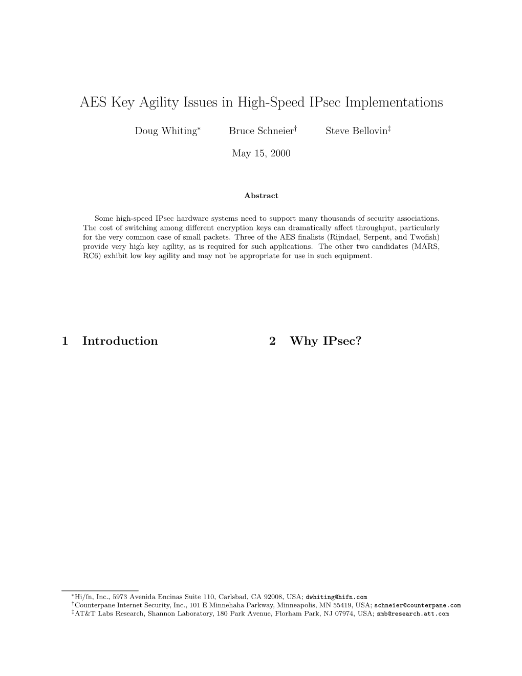 AES Key Agility Issues in High-Speed Ipsec Implementations